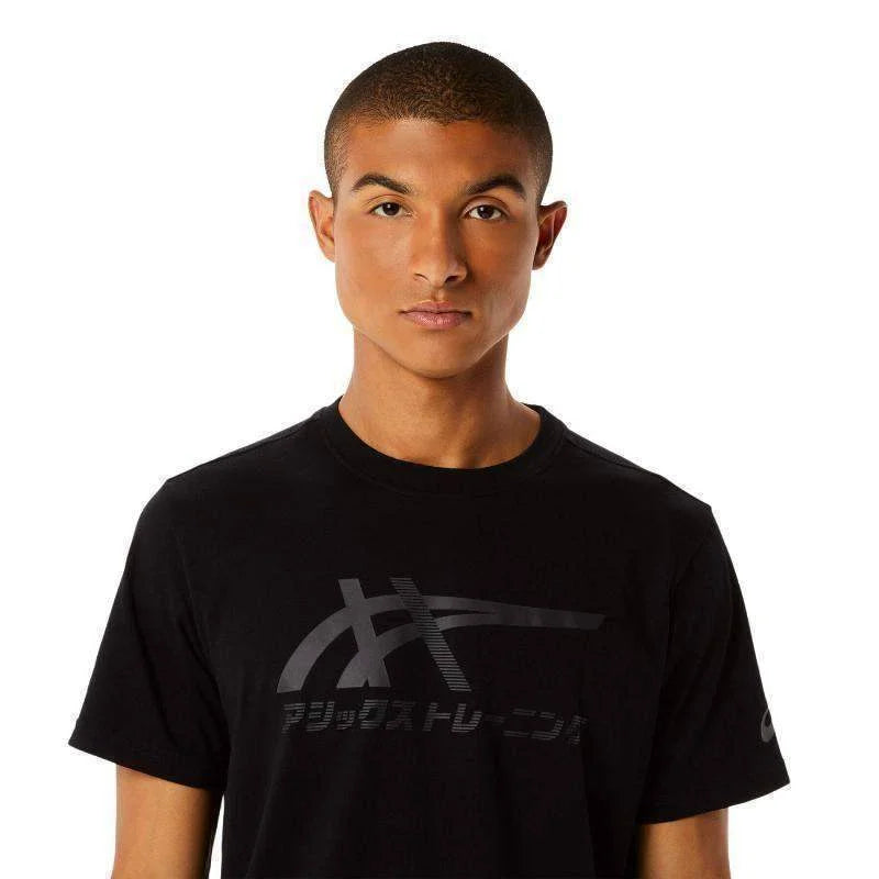 Camiseta Algodon Asics Tiger Perfomance Negro Gris Grafito Pádel Élite