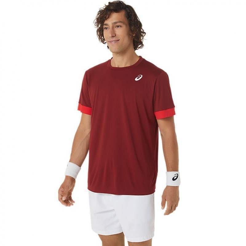 Camiseta Asics Court SS Top Burdeos Rojo Pádel Élite