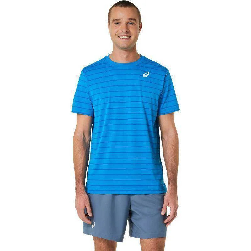 Camiseta Asics Court Stripes SS Azul Pádel Élite