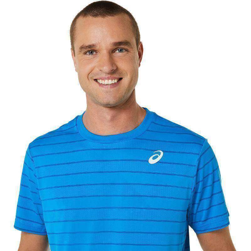 Camiseta Asics Court Stripes SS Azul Pádel Élite