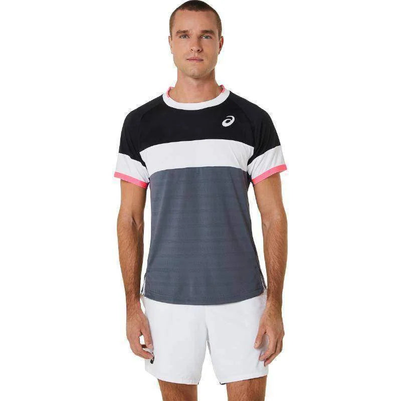 Camiseta Asics Match SS Top Negro Gris Pádel Élite