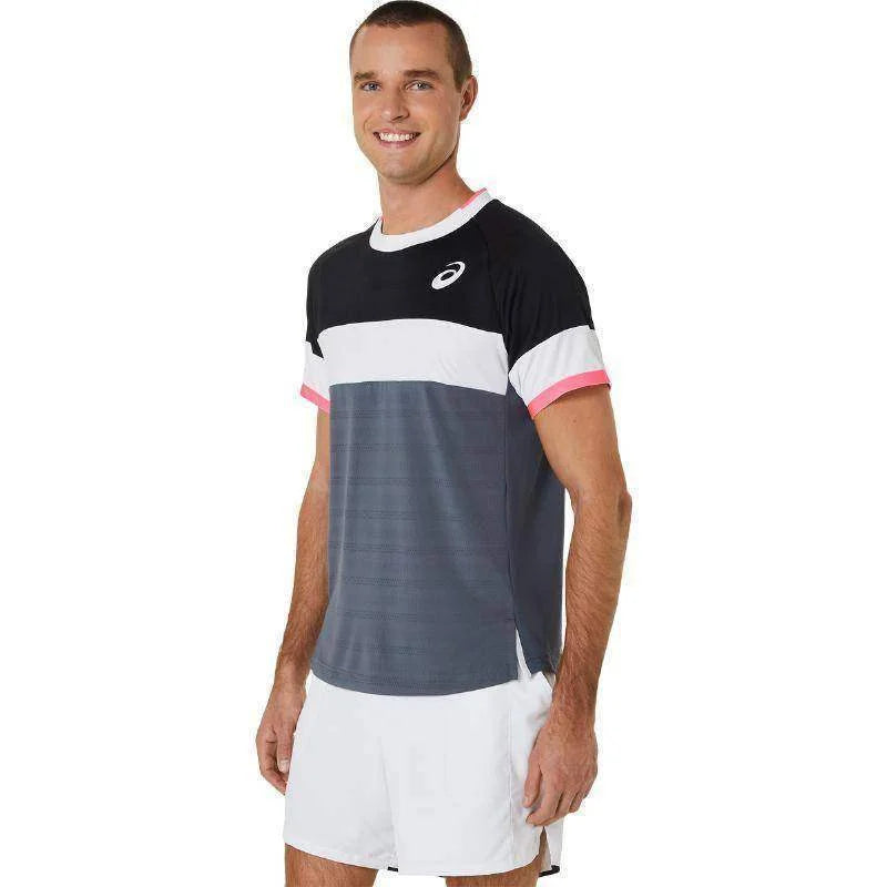 Camiseta Asics Match SS Top Negro Gris Pádel Élite