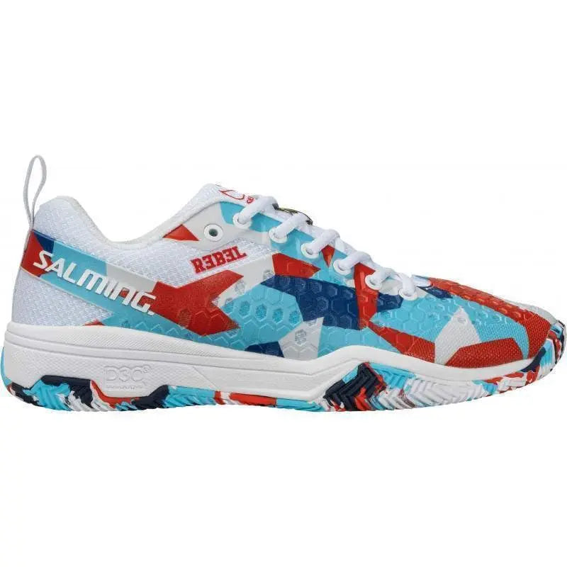 Zapatillas Salming Rebel Camo Blanco Rojo Azul Pádel Elite